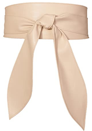 FEOYA Wickelgürtel Damen Party Kleidgürtel Hochzeit Obi Breiter Gürtel für Kleid Damen Schärpe Gürtel Kunstleder Leder Brautgürtel Bindegürtel Taillengürtel Elegante Wickel zum Schnüren Beige S-M