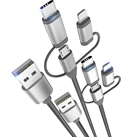 MICFLIP [Apple MFi Certified 3 in 1 Charging Cable Adapter with Lightning/Type-C/Micro USB Cable for iPhone 16/15/14,iPad,Huawei, HTC,LG,Samsung Galaxy,Sony Xperia and More (2 Pack,3.5ft)
