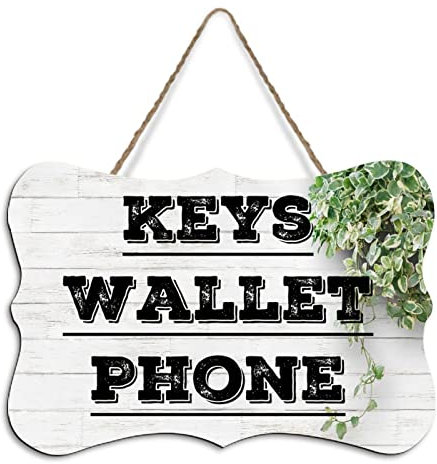 Rustic Hanging Wood Sign Keys Wallet Phone Wooden Plaque Sign Home Wall Art Decor for Living Room Bedroom Farmhouse Office 8x10