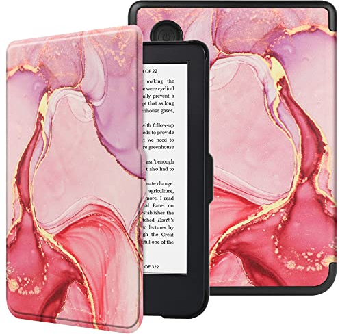 HGWALP Slimshell Coque de Protection pour Kobo Clara Colour/BW 2024/2E 2022 Liseuse 6, Étui Housse Magnétique Smart Cover - Rose Marbre