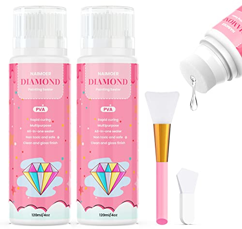 NAIMOER Diamond Painting Versiegelung, 240ml 5D Diamant Painting Zubehör und Pinsel, Transparente Schutzversiegelung zur Fixierung and Versiegelung von Diamant Painting Strasssteine