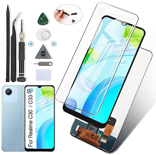 RongZy para Realme C30 RMX3581 / C33 RMX3624/ Narzo 50i Prime LCD+Pantalla Táctil Digitalizador Asamblea Reemplazo +Reparación Herramientas(Negro)