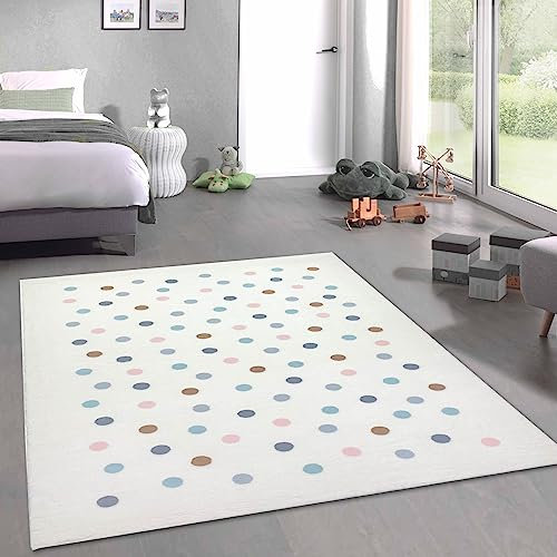 CARPETIA Teppich weich bunten Punkte für das Kinderzimmer pflegeleicht in Creme 120 x 170 cm