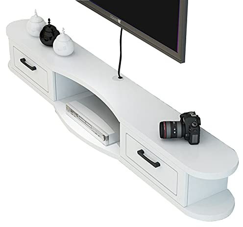 JUNNIU Mensola Porta TV Galleggiante, Mensola Portaoggetti Multimediale da Tavolo TV in Legno,per Scatole Cavi/Router/Telecomandi/Lettore DVD/B/120Cm Decoration