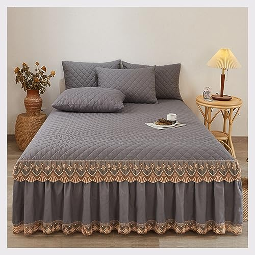 Impression Jupe De Lit, 3 Pièces Cache-sommiers Ultra-Doux Couvre-lit Princesse Plissé Poussière Chute De Volant Drap Plat Couvre-Lits Blanc 2 Personnes ( Color : #1 , Size : 180x200CM/71x79in )