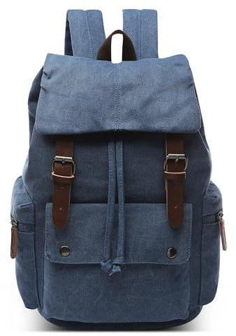 DEEVORCA Moda Lona Mochilas Hombre Alta Capacidad Retro Mochila de Viajar para 15.6 Pulgada Ordenador Escuela Trabajo Senderismo Cámping Casual Al Aire Libre Lienzo Hombre Backpack Azul