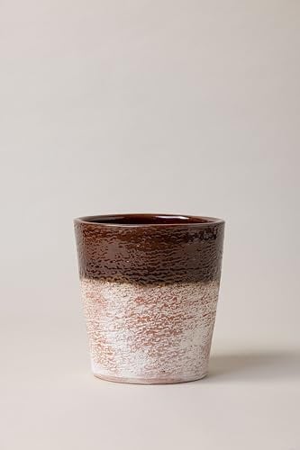 Plantpatio® Cache-Pot Artisanal en Terracotta émaillée, Tosco (21 cm, Marron Noyer)