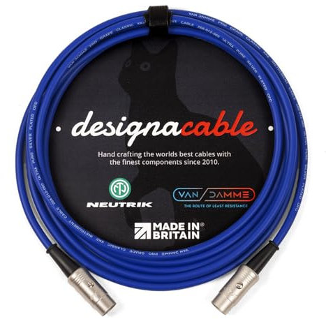 designacable.com 8m - Blue Flexible Midi Lead - Handmade in the UK using Van Damme XKE Cable & Rean NYS322 5 Pin DINs.