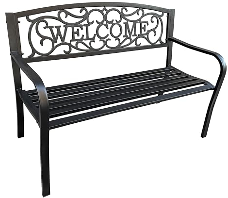 BDW - Irys - Gartenbank - Bank für Balkon, Garten - Gartenbank Metall und Gusseisen - Sitzbank - Gartenbank Wetterfest - Sitzbank mit Lehne - Balkonbank, Sitzbank Outdoor - Schwarz
