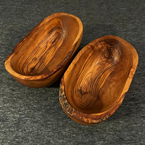 What the Art!® Olive Wood «Rustic Snackys» | Set Olivenholz Servierschalen | Handarbeit | ca. 14-15 x 8-9 cm | Snackschalen - Dipschalen - Dekoschalen