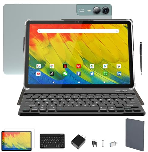 MSLSTM 2025 Ultimo Tablet da 11 pollici Android 14 Compresse 18GB RAM 128GB ROM+1TB TF Expand, Display 2K, CPU T616, Fotocamera da 23 MP, 5G WiFi, 4 altoparlanti, Tablet con tastiera, caso, penna