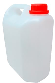Garrafa PVC de 5l para descarga desagüe aire acondicionado con asa | Bidón plástico color blanco y tapón rojo 27x21x13 cm
