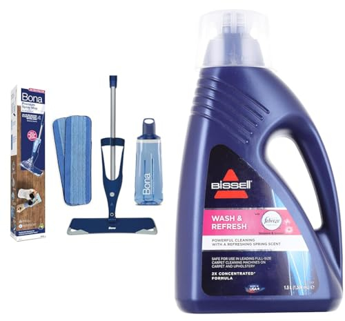 Bona Premium Spray Mops for Floors, Wood, Bona Floor Mops for Cleaning Floors - Incl. 1x Bona Wood & BISSELL Wash & Refresh Febreze Carpet Cleaner Shampoo | Concentrated 2x formula Removes Stains