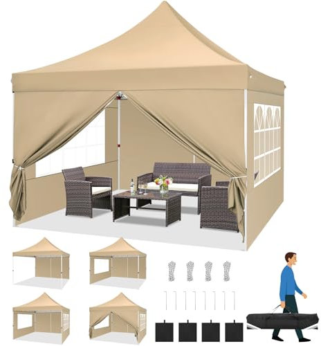 COBIZI Faltpavillon 3X3, Pavillon 3x3m Wasserdicht Stabil Winterfest, Faltbar Partyzelt mit 4 Seitenwänden & 4 Sandsack Pop up Gartenpavillon Anti-UV für Hochzeiten, Freien, Khaki