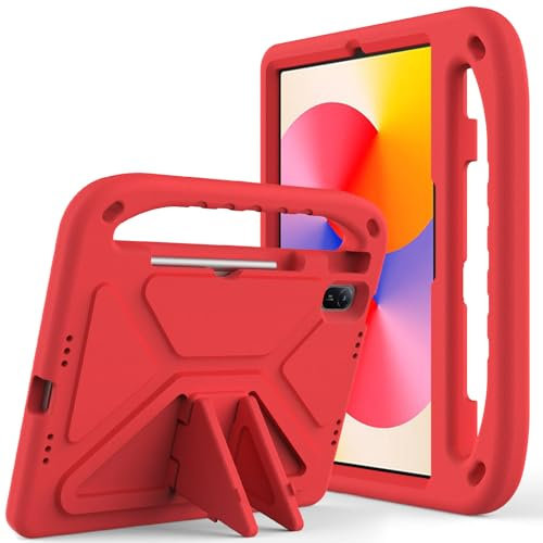 Custodia per Huawei MatePad SE 11 pollice 2024 Custodia per Tablet per Bambini Leggera Antiurto Cover con Maniglia Stand Tablet, Rosso