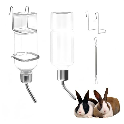 Granmagazz Lot de 2 bouteilles avec support, bouteille d'eau pour lapin, hamster, chinchilla, pour lapins, cochons d'Inde (350 ml)