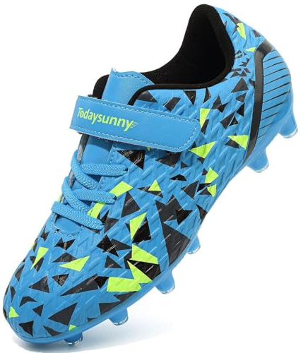 Kids Football Boots Boys AG/FG Football Shoes Girls Rugby Boots Soccer Shoes Soccer & Rugby, Unisex Indoor/Outdoor Training & Running Sneakers Blue Green