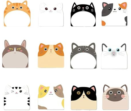 Lxtness Bunt Cartoon Tiere Haftnotizen,12 Paket Süße Sticky Notes,Sticky Notes haftnotizen Set, Notizzettel lustige Klebezettel Registerkarten für Geschenke Home Office Schule
