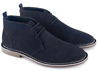 Catesby England Sahara Suede Leather Desert Boots Men Extra Padded Casual Chukka Boots Men, Navy, UK 8