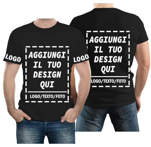 velquessa Maglietta Personalizzata per Uomo Donna,Progettare la Propria Magliette Personalizzate Aggiungi Testo/Immagine/Logo,Maglia Personalizzata Stampata Fronte, Retro e Lati delle Maniche della