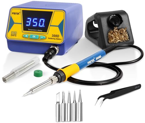 FEITA 308D Soldering Station, Upgraded, 80 Watt Equivalent with 3 Preset Temp, Digital Display, Auto Sleep, Calibration Support Function, Solder Tips, Lead-Free Solder & Cleaning Kit