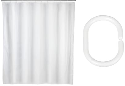 Schöner Wohnen Kollektion Duschvorhang Mod. NES mit 16 Duschvorhangringen aus 100% recyceltem Kunststoff 100% GRS-zertifiziertes Polyester weiß 180 x 200 cm