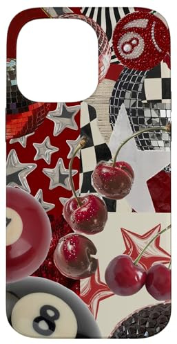 Red Cherry Star Disco Ball Retro Y2K Collage Women Girl Case for iPhone 14 Pro Max