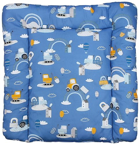 TupTam Baby Wickeltischauflage mit Baumwollbezug Gemustert, Farbe: Traktoren/Regenbögen/Blau, Größe: 70 x 50 cm