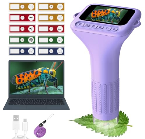 USCAMEL Microscope Numérique pour Enfants 5-7 Ans: Microscope Portable 1000x, Écran 2 Tactile, Miniscope Poche Kit de Lames - Jouet Éducatif pour Explorateurs de la Nature (Violet)