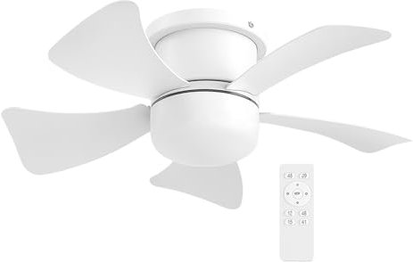 TIENDA EURASIA – Ventilador de Techo con Luz | Mini | 5 Aspas | ABS | Luz CCT 10W | Blanco | 15W | Ø 46 cm | 4 Velocidades | Voltaje Máximo 240V | Temporizador 2h a 4h | Modo Invierno/Verano