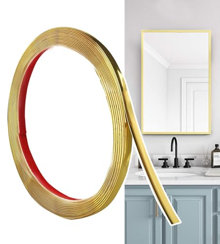 Hengrongshen Moulure Décorative Autoadhésive Doré Mat (6M x 0.65cm) Peler et Coller, Bandes Murales en PVC Flexibles, idéales pour Mur, Miroir, Plafond, Sol, Armoire, Carrelage, Bords, Moulures DIY