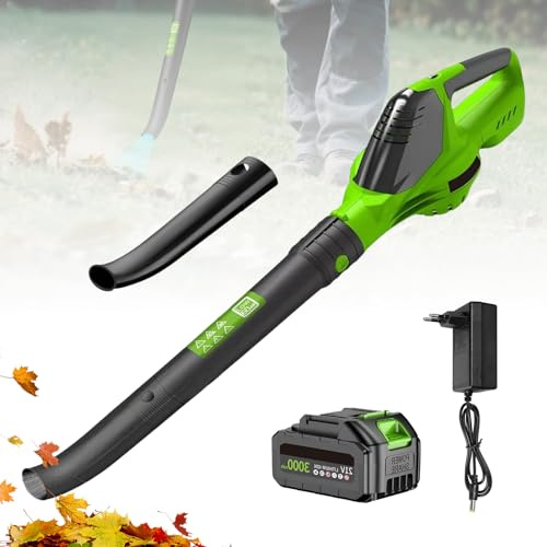 21 V Akku-Laubbläser, kabellos, mit Akku und Ladegerät, 60 m/s, 18.000 U/min, 5 Geschwindigkeiten/tragbar, für Garten, Hof, Blatt, Schnee (1 Akku)