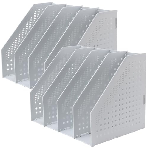 CHUENKUK Lot de 2 porte-revues pliables en plastique avec 4 compartiments - 33,3 x 25,5 x 24,3 cm - Gris clair