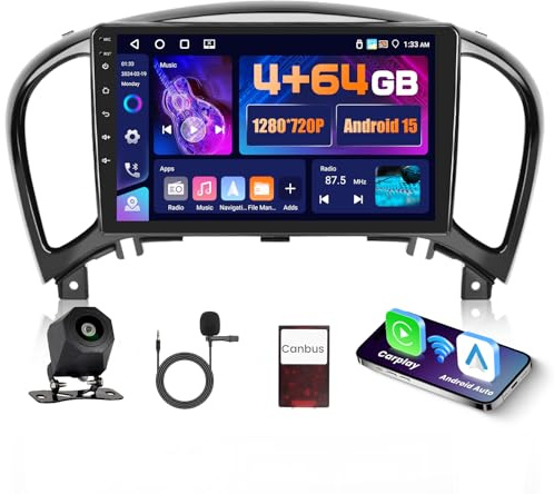 4+64G Autoradio per Nissan Juke J15 2010-2019 YF15 Infiniti ESQ 2011-2017 | IPS Touchscreen Wireless Carplay Autoradio 2 DIN GPS Navi Bluetooth 5G WiFi FM/RDS Retrocamera Comandi al Volante 4+64G