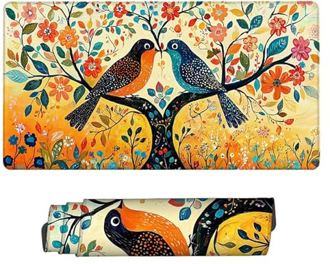 Large Game Tapis de Souris Oiseaux colorés avec Base en Caoutchouc Antidérapant Extended XXL Long Clavier Pad de Table Grand Tapis Souris, pour Personnel Bureau, Accessoires Gaming 80 x 40 cm k-63
