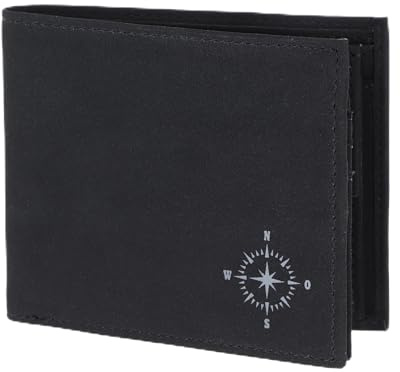 Oxmox Geldbörse Herren/Portemonnaie Damen | Wallet mit RFID Schutz | New Cryptan (Vegan) | 5 Kreditkartenfächer | Querscheinbörse Querformat | schwarz | Windrose 2.0 Print Grey