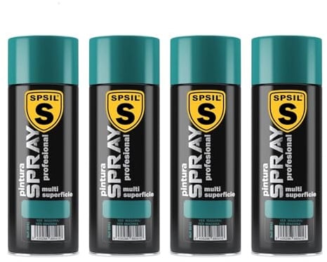 SPSIL Pintura Spray Brillante Verde Maquina(pack of 4) 400ml, Metal Secado RápidoPintura Profesional Interior Exterior, Aplicación Fácil en Madera Plástico, DIY Decoración Muebles Automóviles