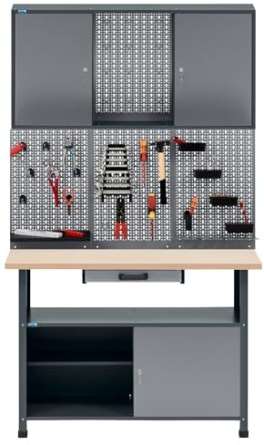 Küpper Aktions-Werkstatt-Set 14139, 120 cm breit, Werkbank, Lochwand, Hängeschrank (Hellgrau)
