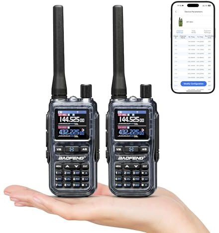 BAOFENG GT-5R Mini 5W Radio Doppia banda, Walkie-Talkie VHF/UHF, Programmazione tramite app wireless, 999 Canali, Doppio PTT, Porta di ricarica USB-C, Ricevitore Airband/FM (confezione da 2)