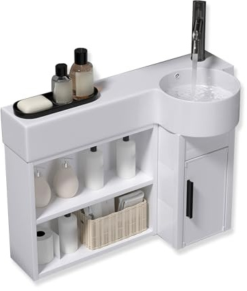 HCZKIUJY Meuble-lavabo d'angle avec Vasque sur Pied, Meuble de Rangement Mural Suspendu pour Petits espaces (One Color-55cm/21.6in)