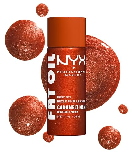 NYX Professional Makeup, Fat Oil Body Oil, Feuchtigkeitspflege mit intensivem Glanz mit Avocadoöl & Vitamin E, leichtes, glänzendes Finish, 24 Stunden Feuchtigkeit, vegane Formel, Caramelt Mami, 20 ml