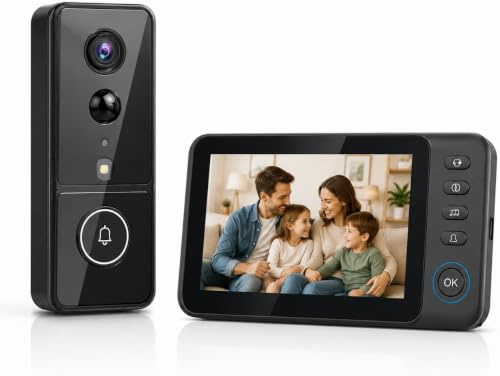Video Türklingel mit Kamera, Funkklingel mit 4,3 Zoll IPS Monitor, ohne WLAN & App, Video Türsprechanlage IP65, 170° Weitwinkel, Nachtsicht, 2-Wege-Audio, PIR Sensor, automatische Videoaufnahme
