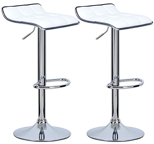 WOLTU Barhocker 2er Set, Barstuhl, Tresenhocker mit Fußstütze, Hocker höhenverstellbar, 360° drehbar, aus PU-Kunstleder Metall, für Bar Küche Wohnzimmer Tresen Café, Weiß