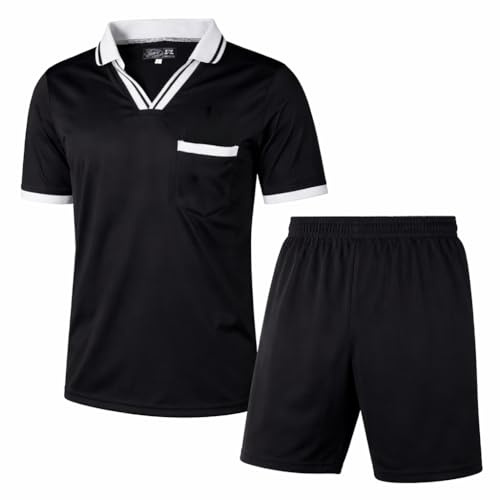 ZOR Football Referee Kit | Shirt & Short Set in Black | Breathable Lightweight Soccer Referee Uniform for Men | Rugby Hockey Referee Set | Professional Match Training Sportswear | XS