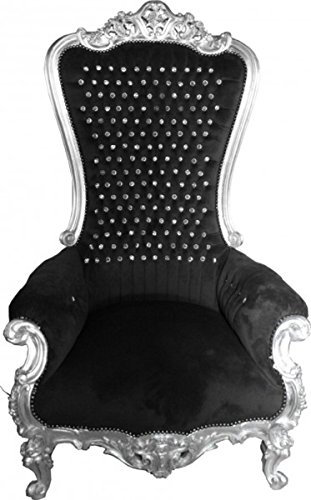 Casa Padrino Barock Thron Sessel Majestic Schwarz/Silber mit Bling Bling Glitzersteinen - Riesensessel -Thron Stuhl Tron