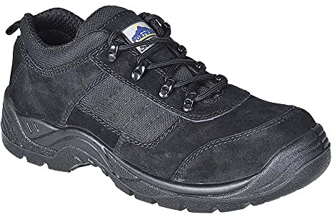 Portwest FT64 Steelite Trouper Shoe Steel Toe Cap Slip Oil Water Resistant | Black, 4, S1P EN ISO 20345, CE Certified, UKCA Marked, Suede and Textile Upper, Breathable Inner Lining, Back Pull-Tab