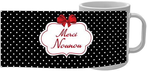 YONACREA - Mug Tasse - Merci Nounou style rétro Vintage Noir