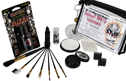 Bloody Mary SkelettMakeupSet für HalloweenKostüm, professionelle Spezialeffekte, GesichtsMakeupZubehör – FX Foundation, Black Blood Lippenstift, Lidschatten, Buntstifte, Pinsel, Blut, Schwamm