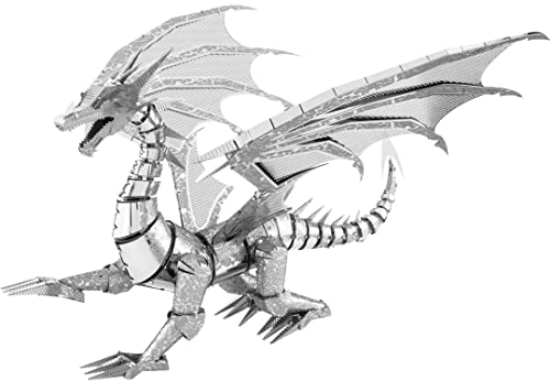 Fascinations ICX023 Metal Earth Metallbausätze - Fantasy Silber Drache Silver Dragon, lasergeschnittener 3D-Konstruktionsbausatz, 3D Metall Puzzle, DIY Modellbausatz mit 3 Metallplatinen, ab 14 Jahre