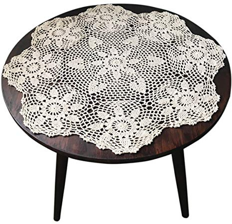 gracebuy Beige 24 Inch Round HANDMADE Cotton Crochet Lace Placemat Doilies